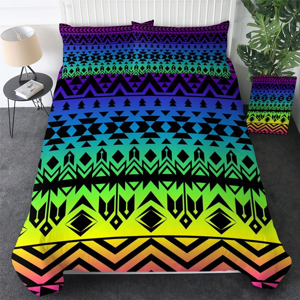 Neon Tribal Boho Symbols Bedding Set
