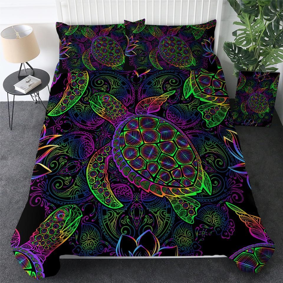 Neon Turtles Mandala Bedding Set
