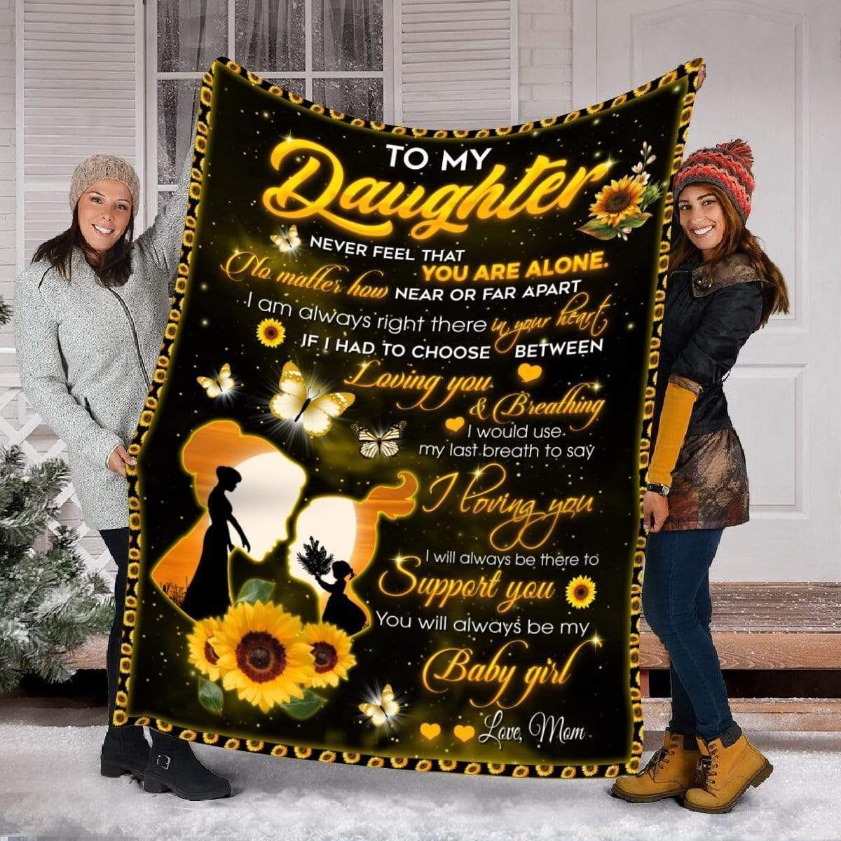 Never Feel That You Are Alone Sunflower Fleece Blanket Gift For Daughter