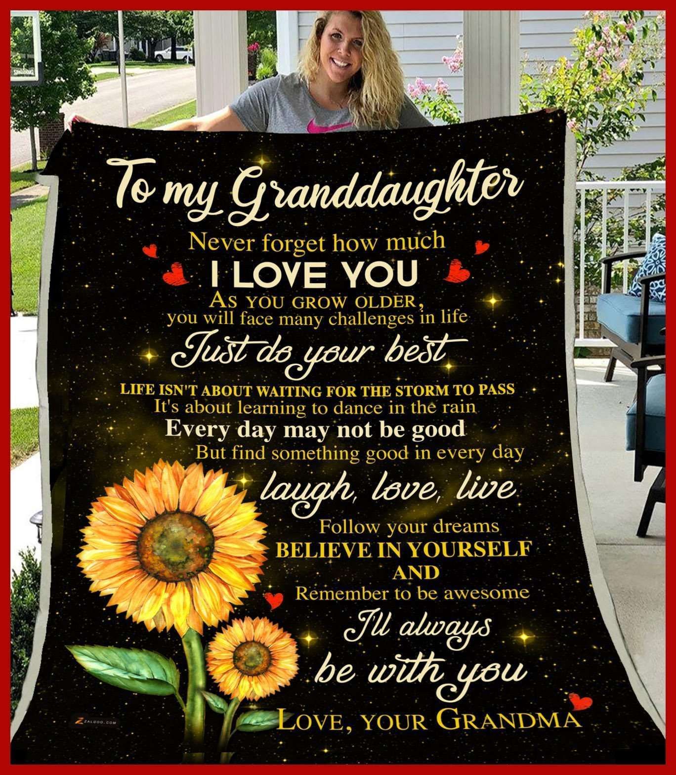 Never Forget How Much I Love You Sunflower Blanket Giving Granddaughter