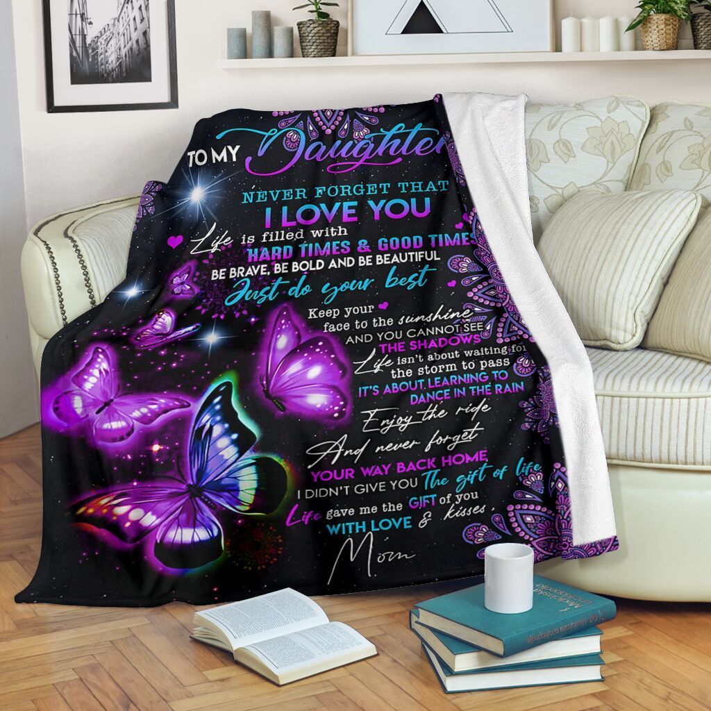 Never Forget I Love You Night Butterfly Fleece Blanket Gift For Daughter Fleece Blanket
