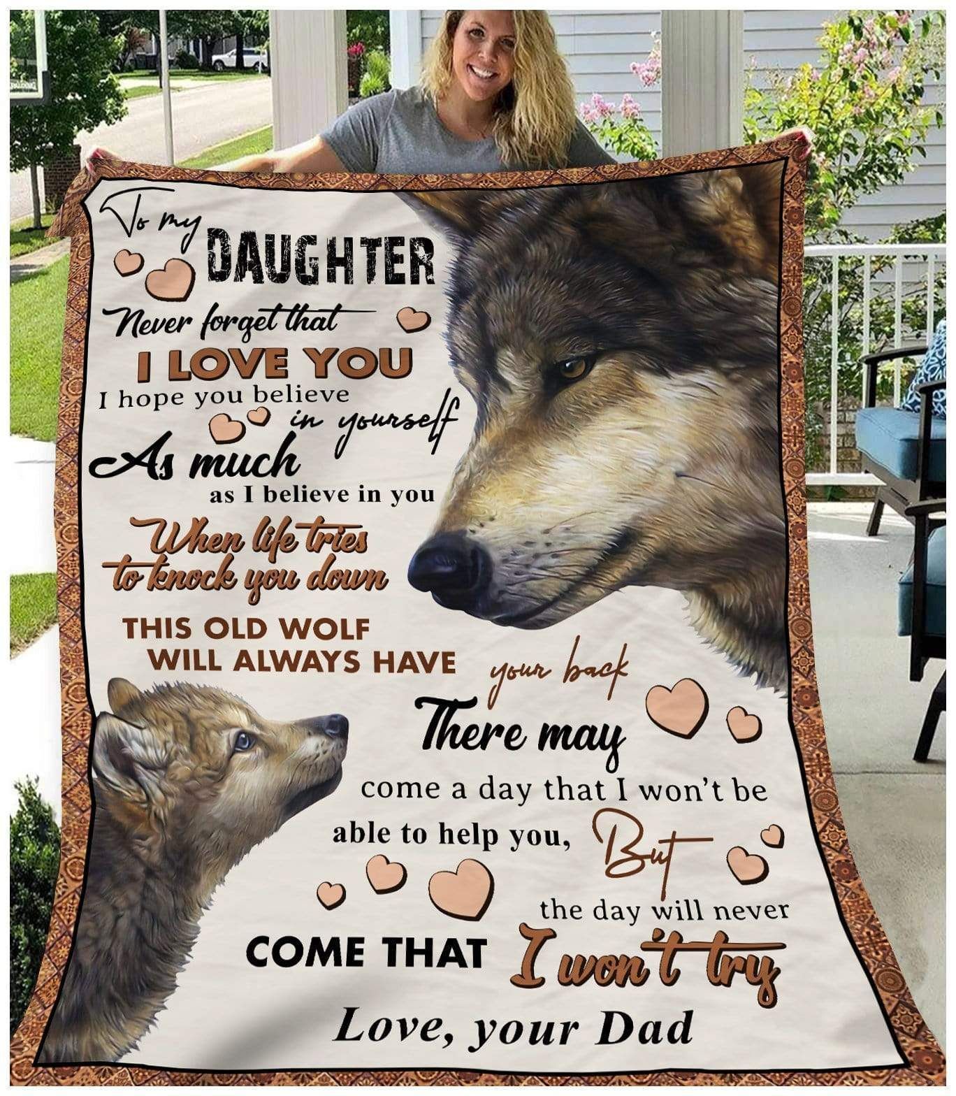 Never Forget I Love You Wolf Soft Fleece Blanket Gift For Daughter