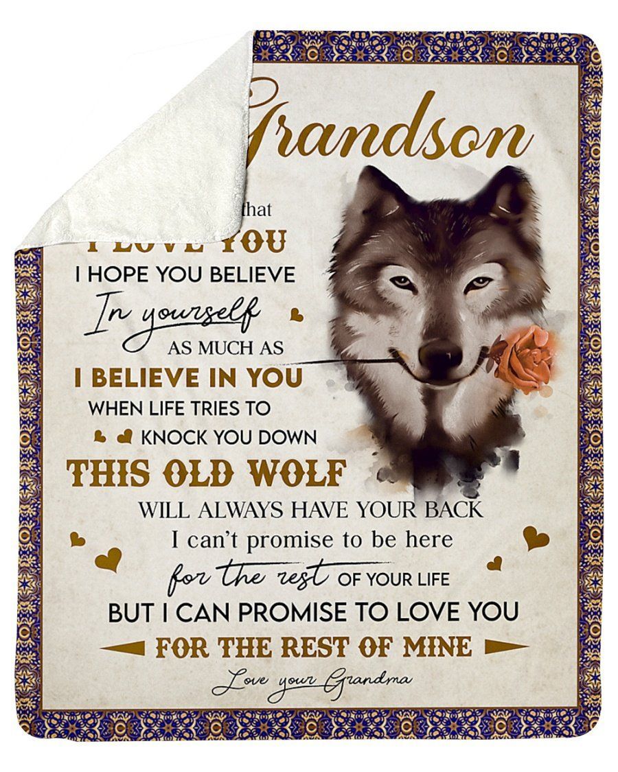Never Forget That I Love You Grandma To Grandson Wolf With Rose Sherpa Blanket