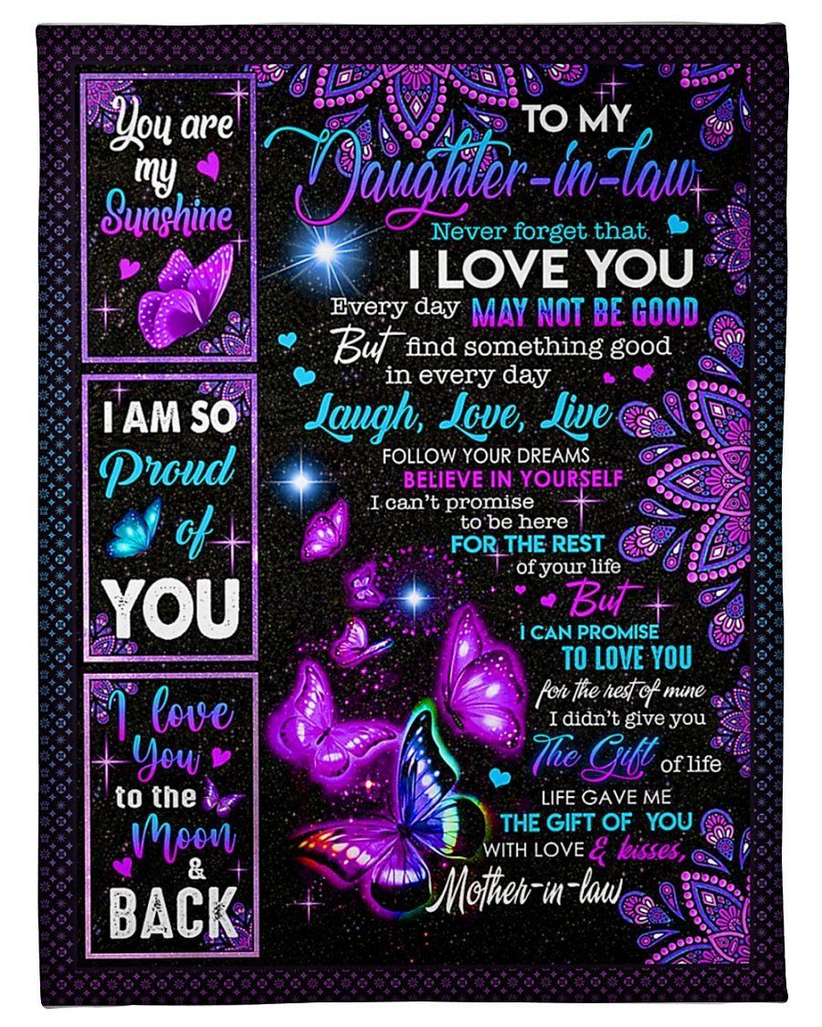 Never Forget That I Love You Purple Butterflies To Daughter In Law Fleece Blanket Fleece Blanket