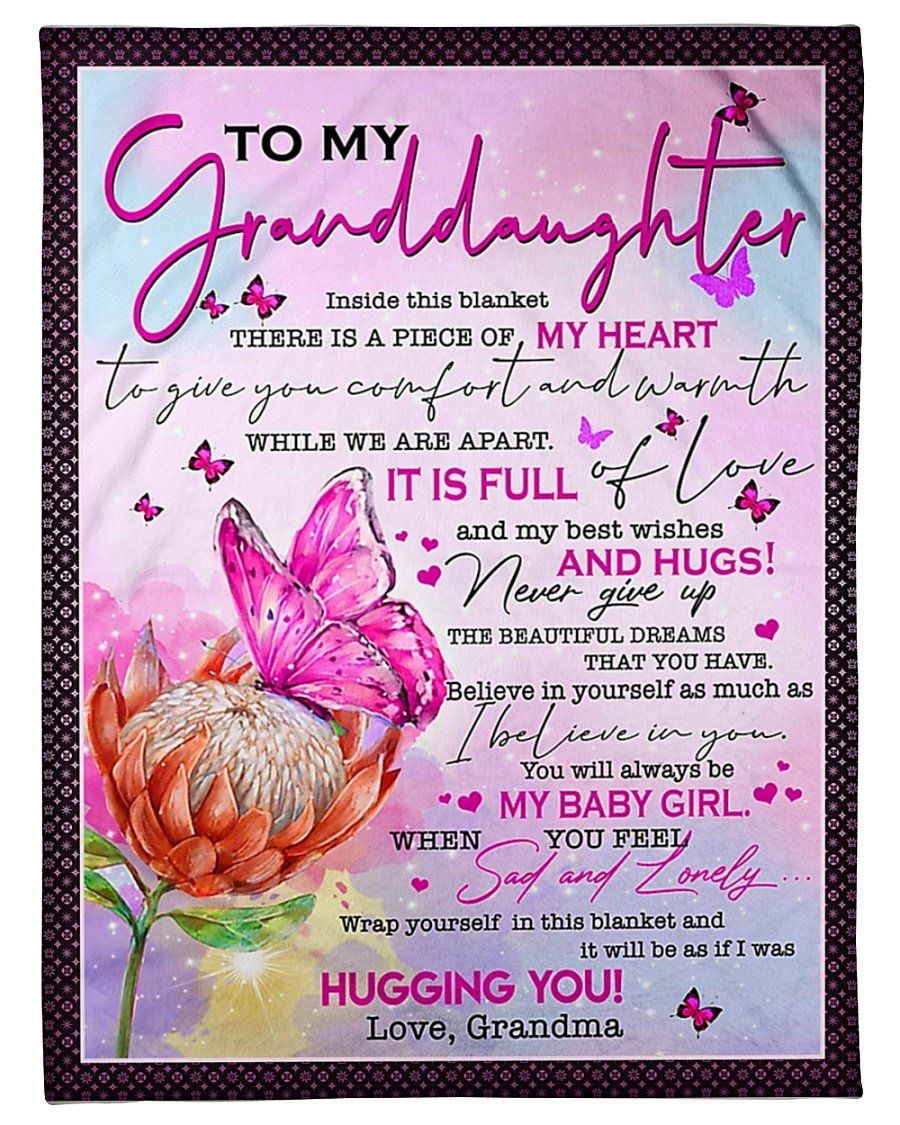 Never Give Up Purple Butterflies Grandma To Granddaughter Fleece Blanket Fleece Blanket