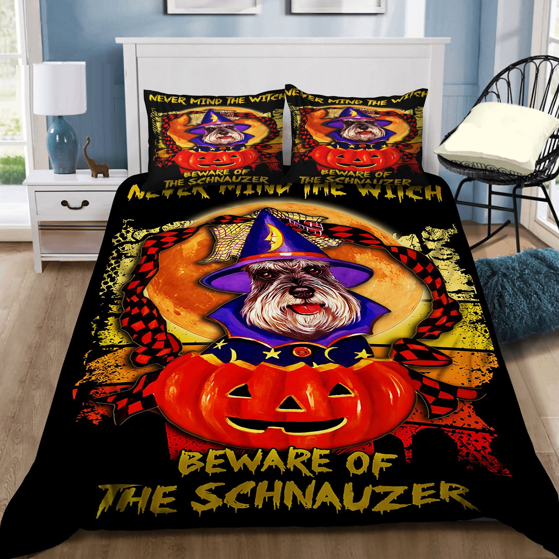 Never Mind The Witch Beware Of The Schnauzer Halloween Bedding Set