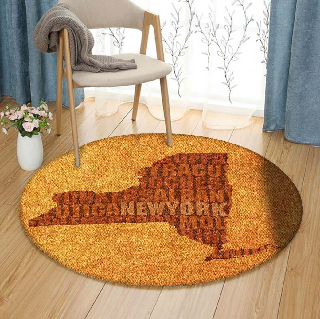 New York Word Art State Map Round Carpet