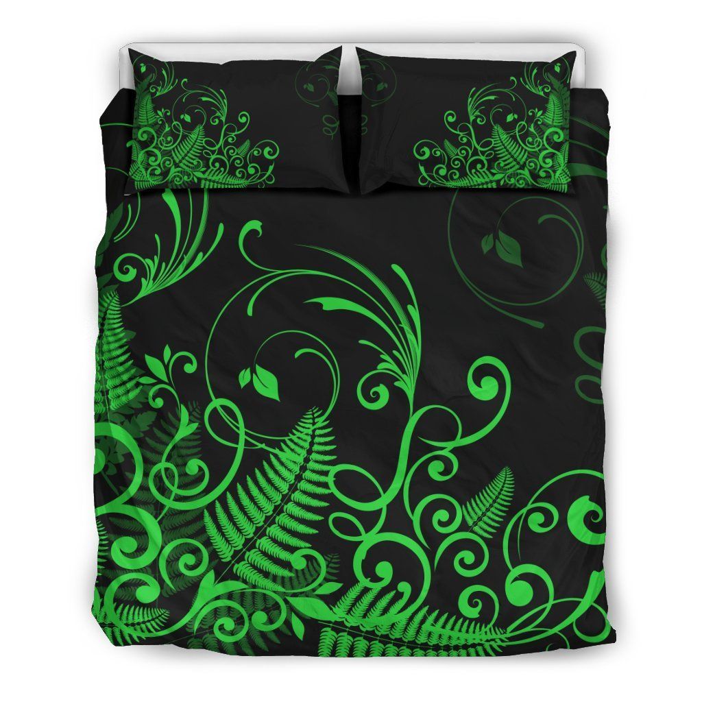New Zealand Fern Green And Black Bedding Set