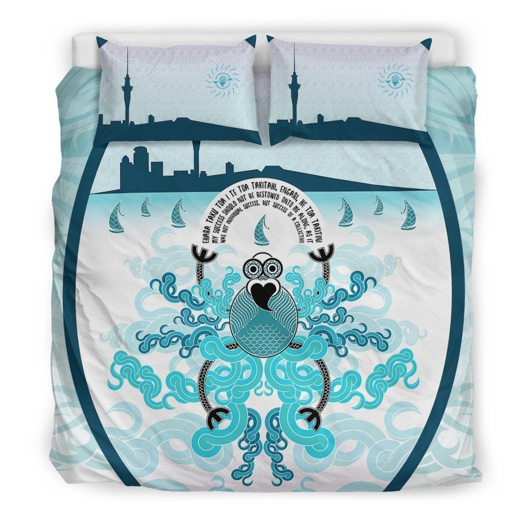 New Zealand Maori Blue And White Bedding Set
