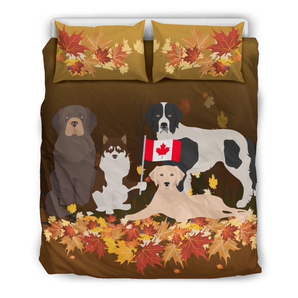 Newfoundland Dog Dogs In Maple Leaf Bedding Set