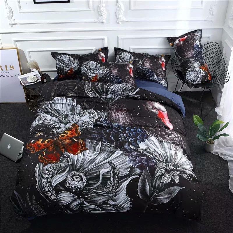 Night Floral Butterfly Swan Bedding Set