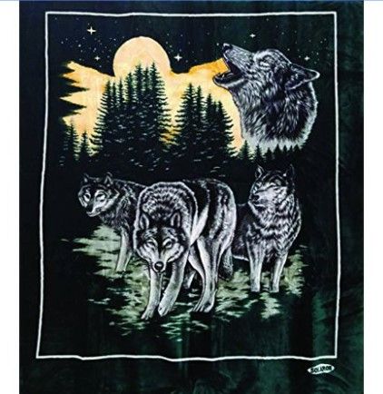 Night Forest Wolf Sherpa Fleece Blanket