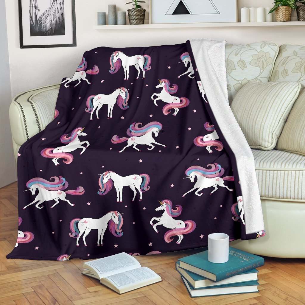 Night Girly Unicorn Sherpa Fleece Blanket