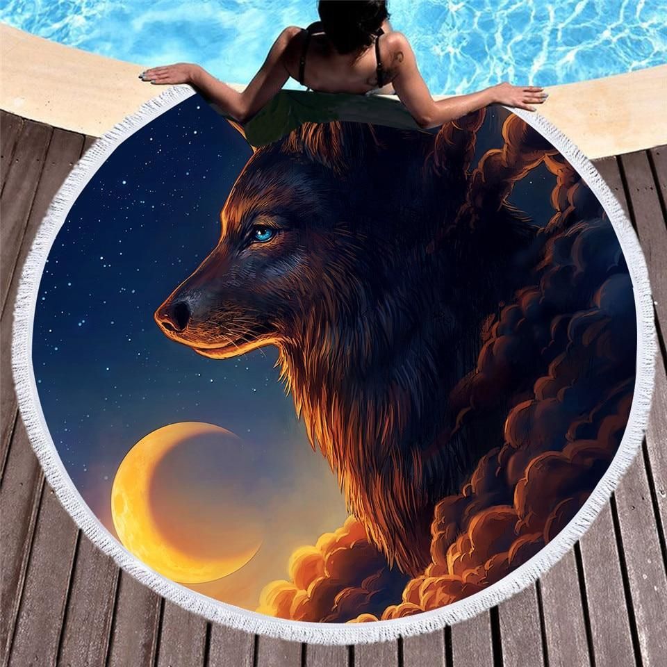 Night Guardian Round Beach Towel