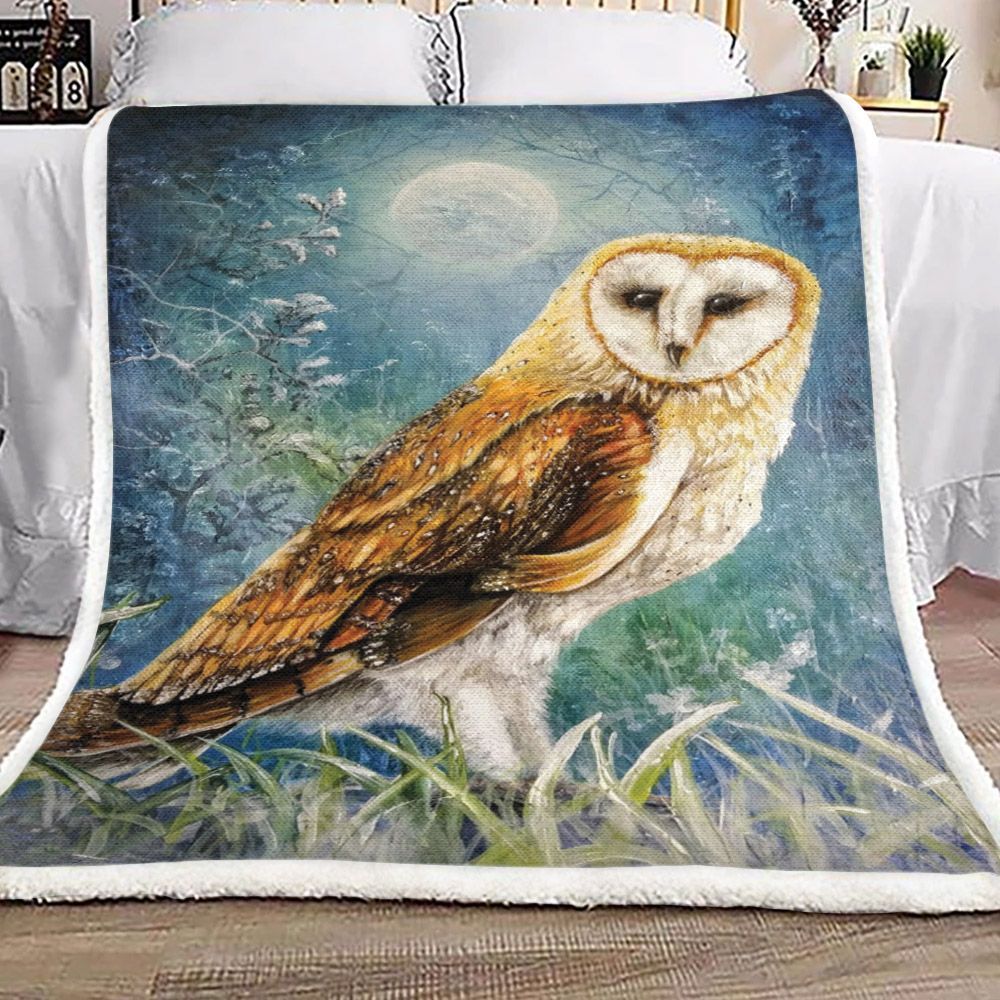 Night Moon Owl Sherpa Fleece Blanket