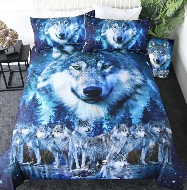Night Sky Forest Wolf Bedding Set