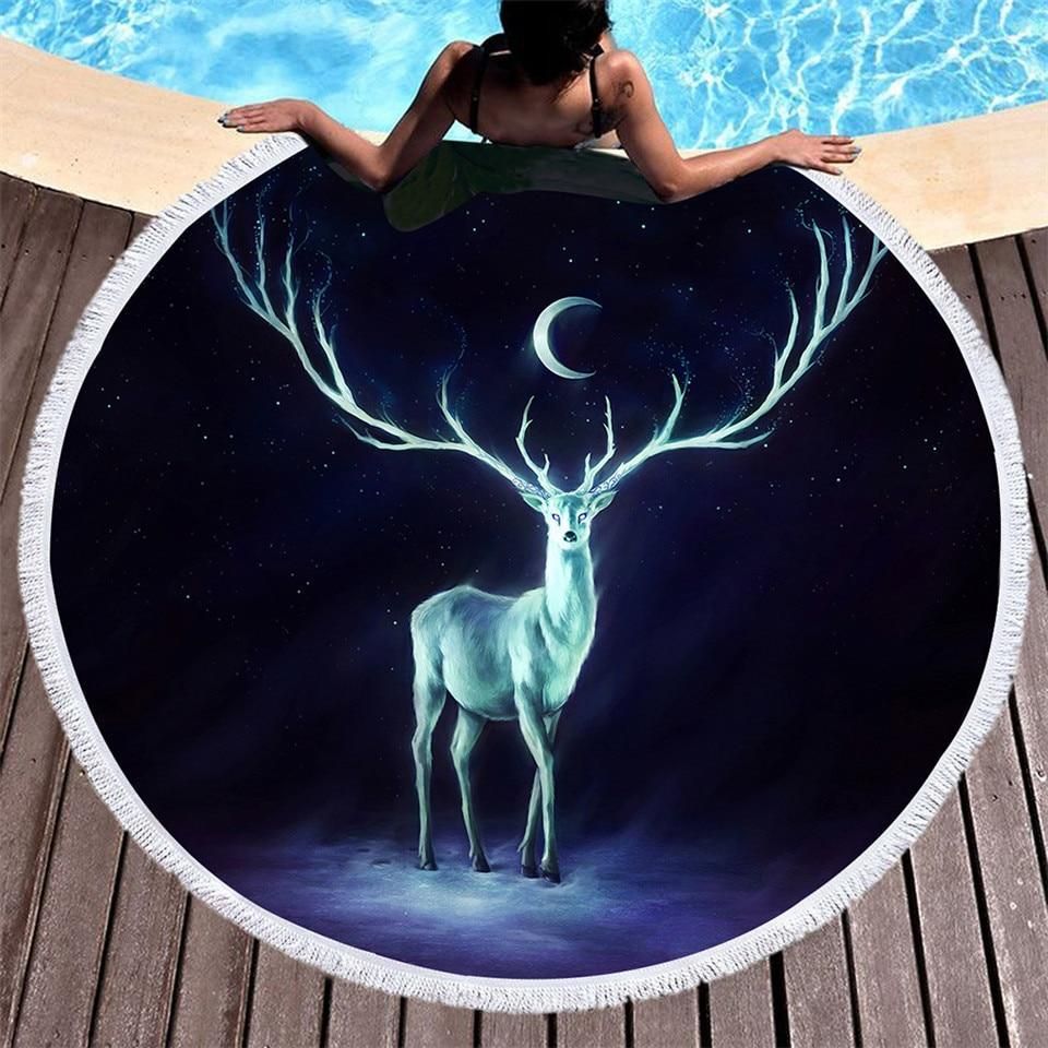 Nightbringer Elk At Night Printed Round Beach Towel
