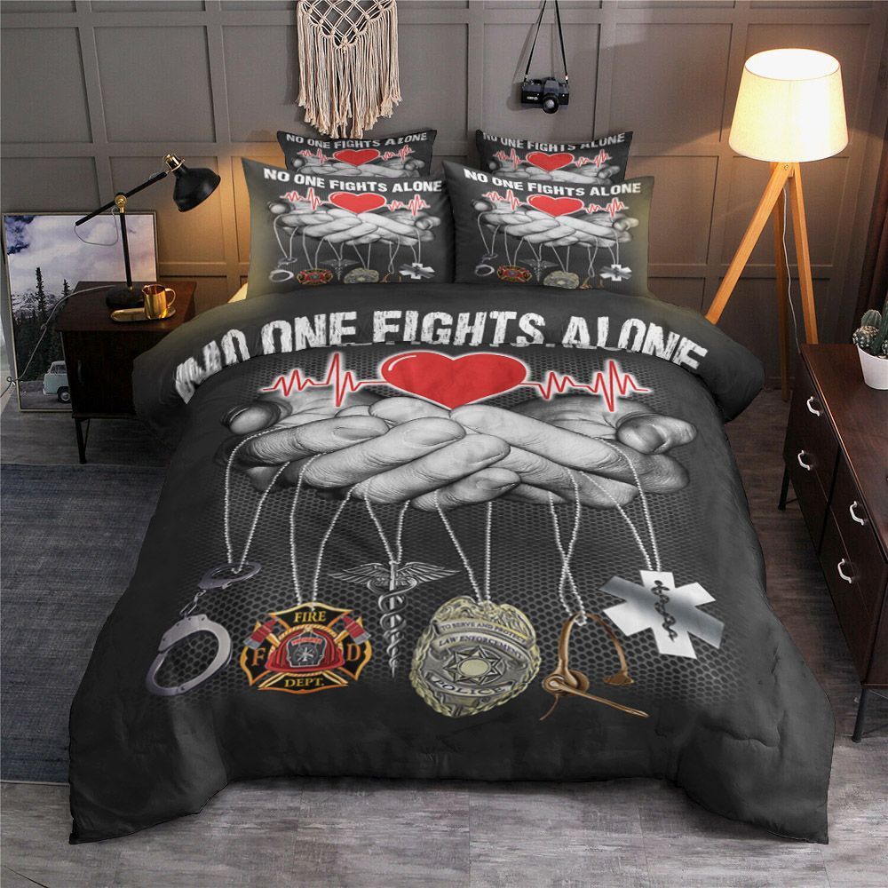 No One Fights Alone Firefighter Bedding Set