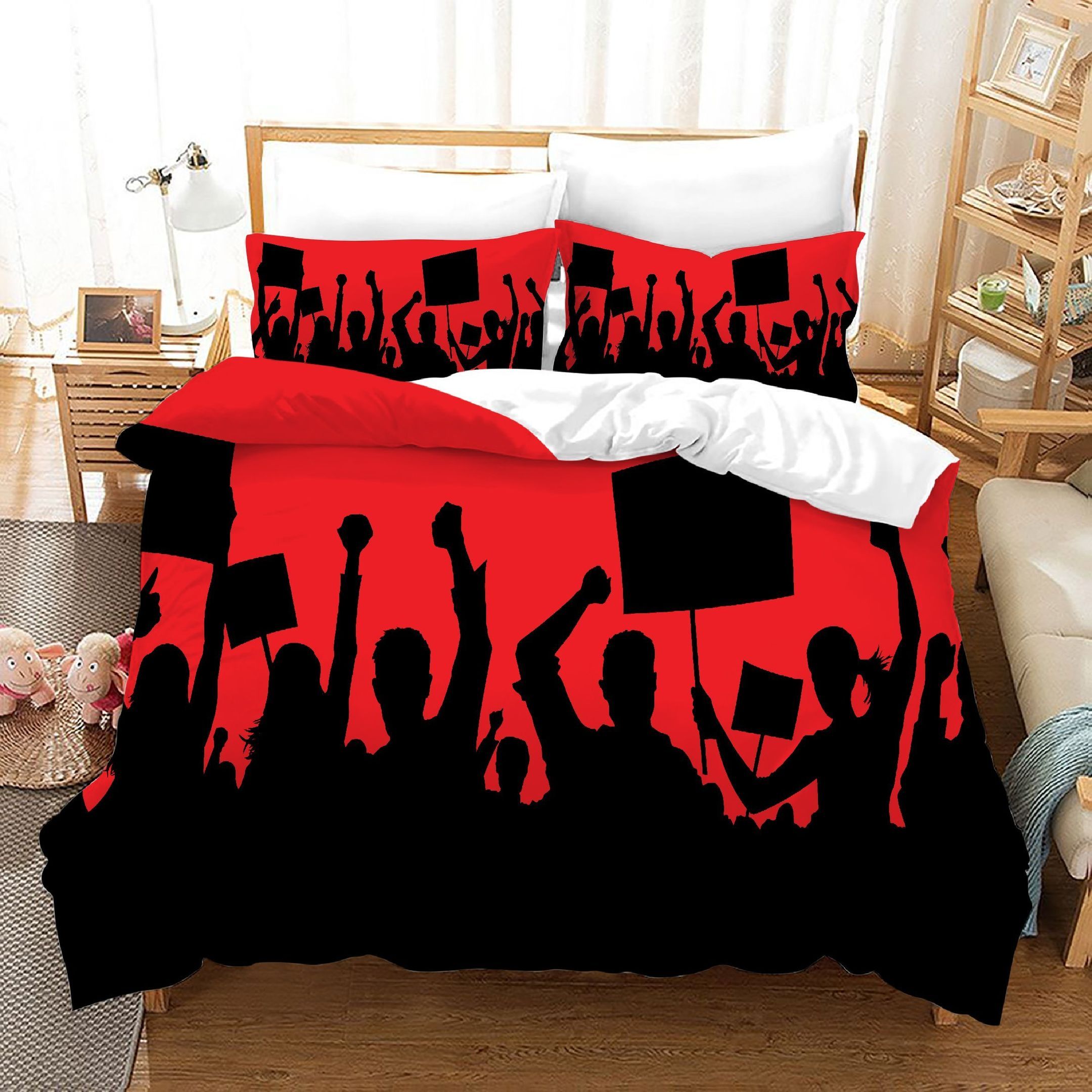 No Racism Black And Red Printed Bedding Set
