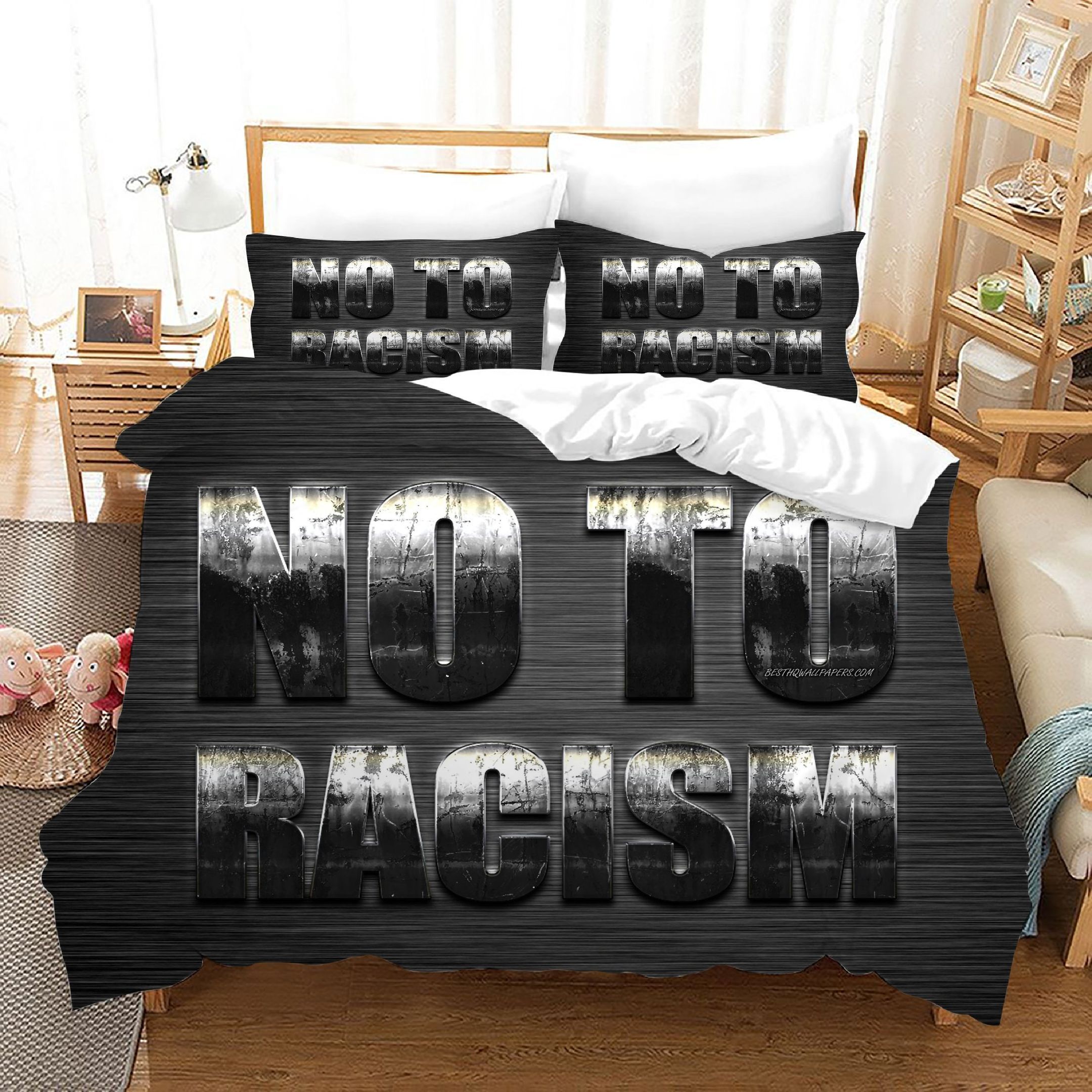 No To Racism Gray Bedding Set
