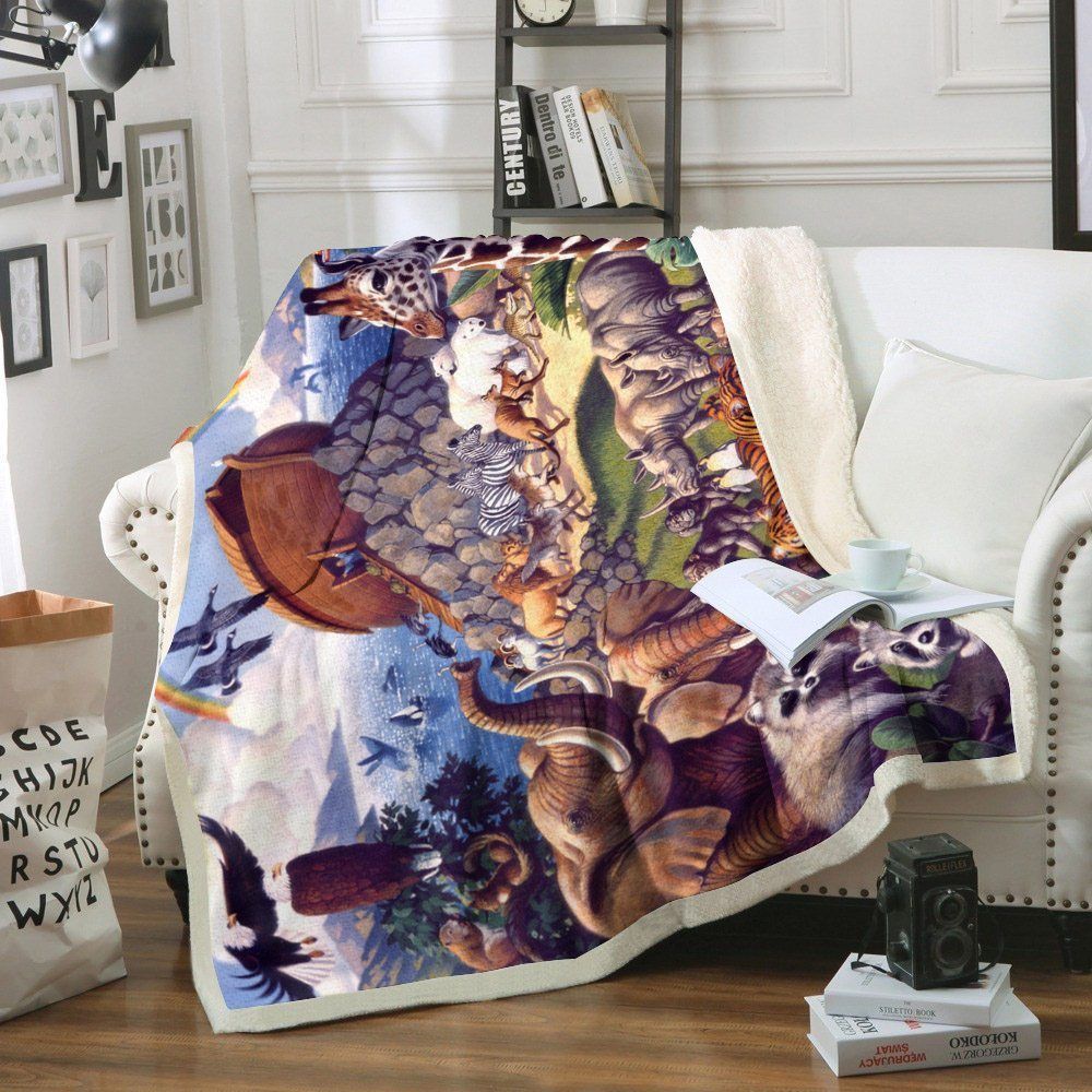 Noah Ark Sherpa Fleece Blanket