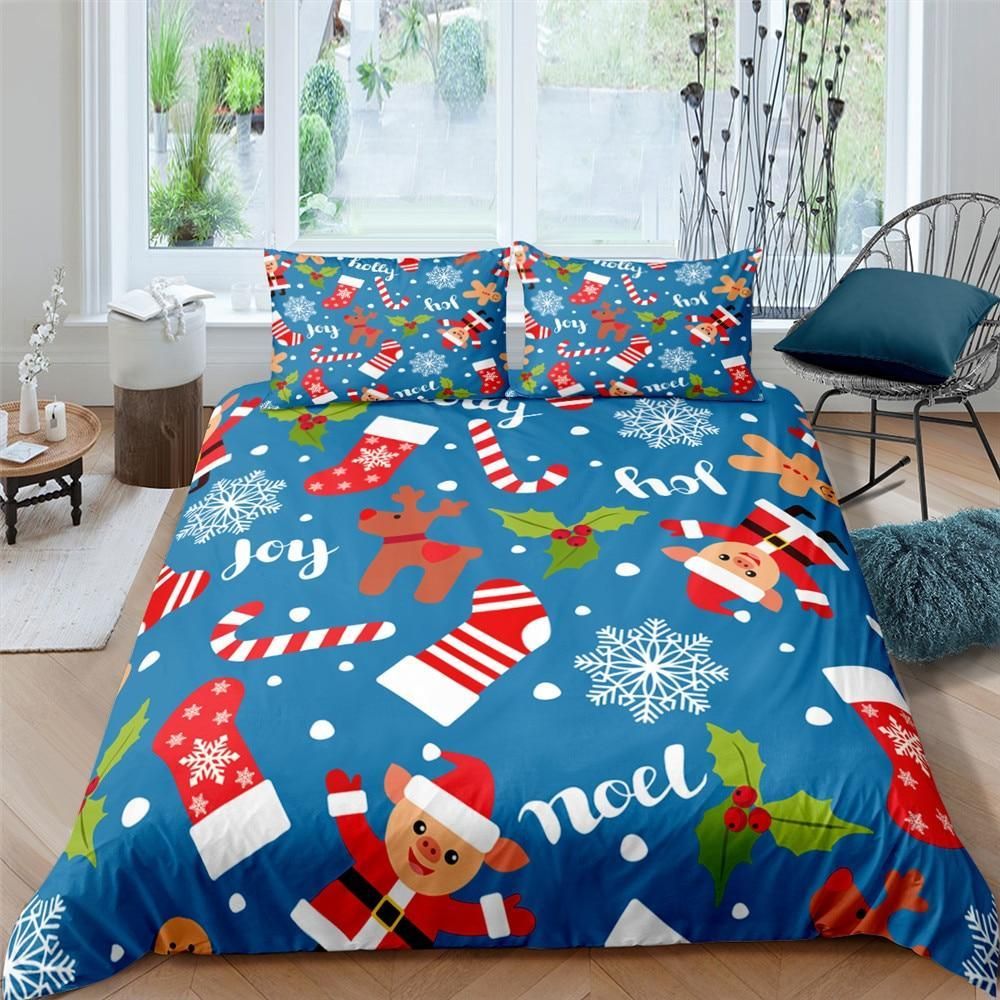 Noel Motif Blue Bedding Set