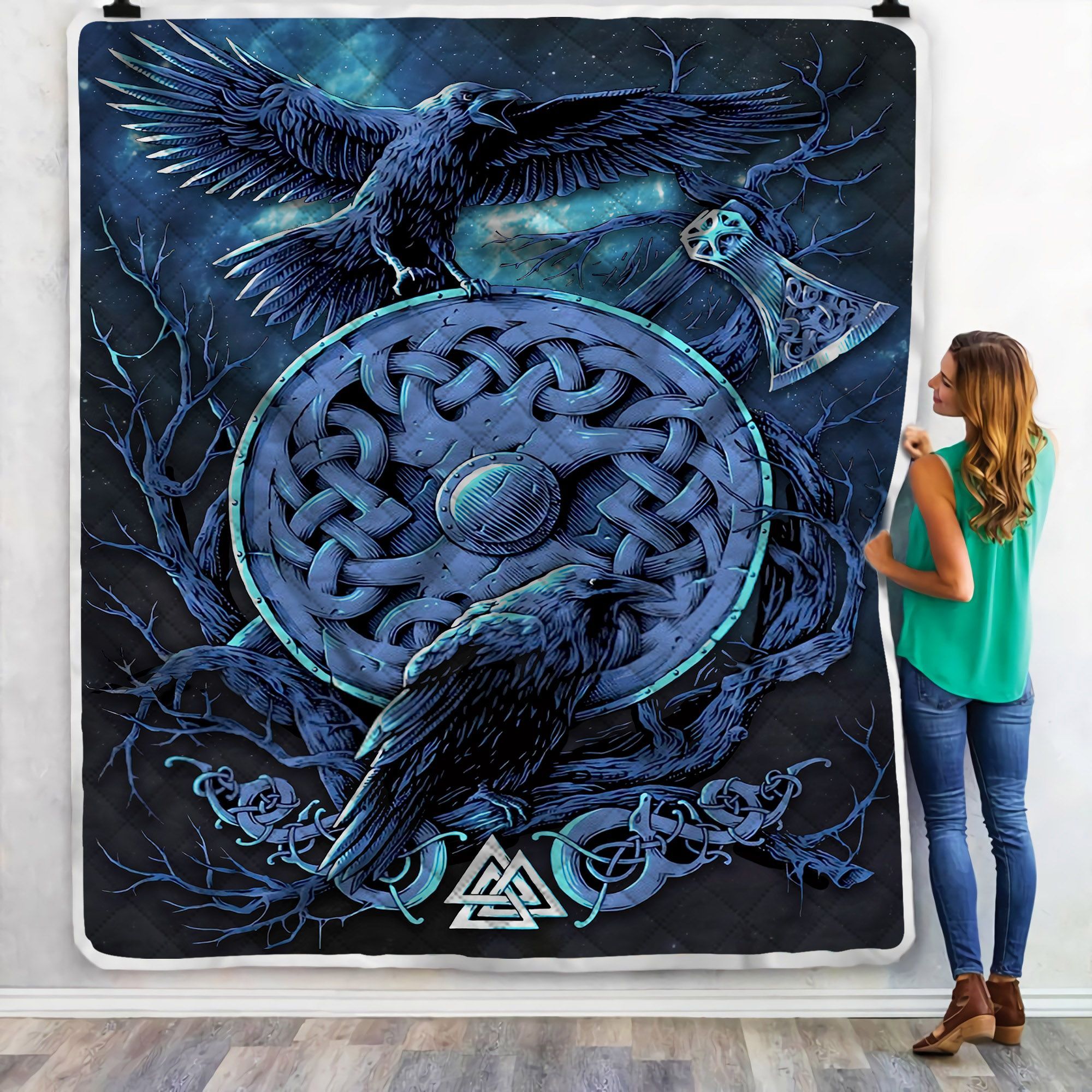Norse Raven Viking Sherpa Fleece Blanket