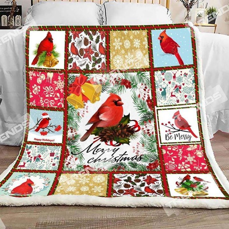 Northern Cardinal Merry Christmas Sherpa Fleece Blanket