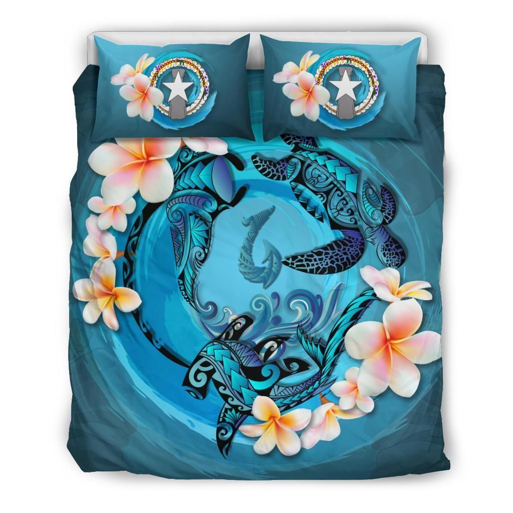 Northern Mariana Islands Blue Plumeria Animal Tattoo Bedding Set
