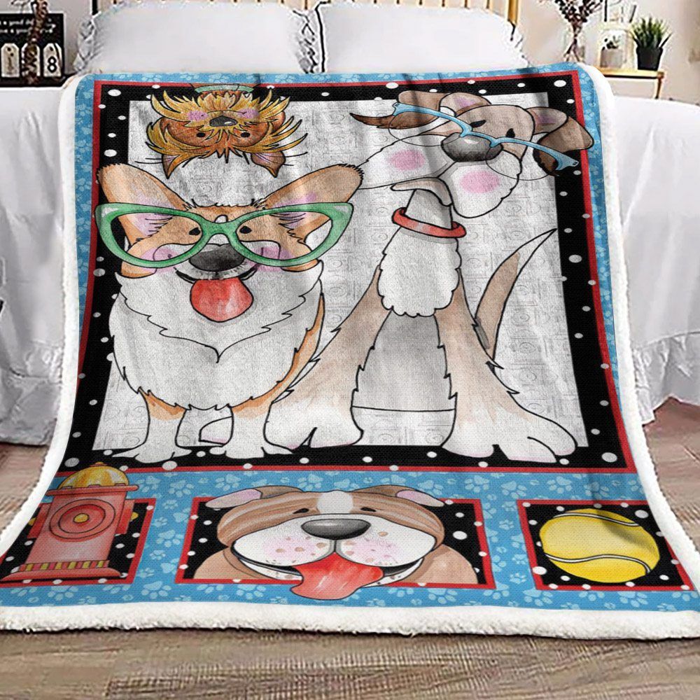 Norwich Terrier Corgi Tennis Ball Fire Hydrant Sherpa Fleece Blanket
