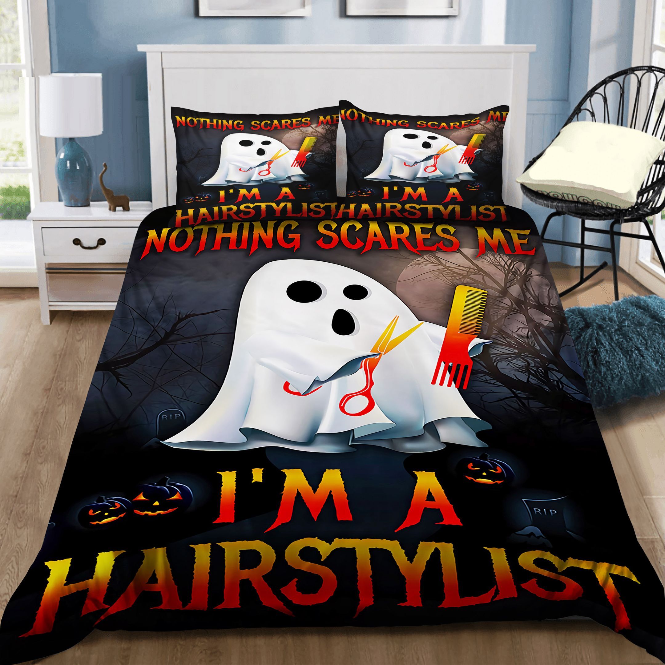 Nothing Scares Me I Am A Hairstylist Halloween Bedding Set