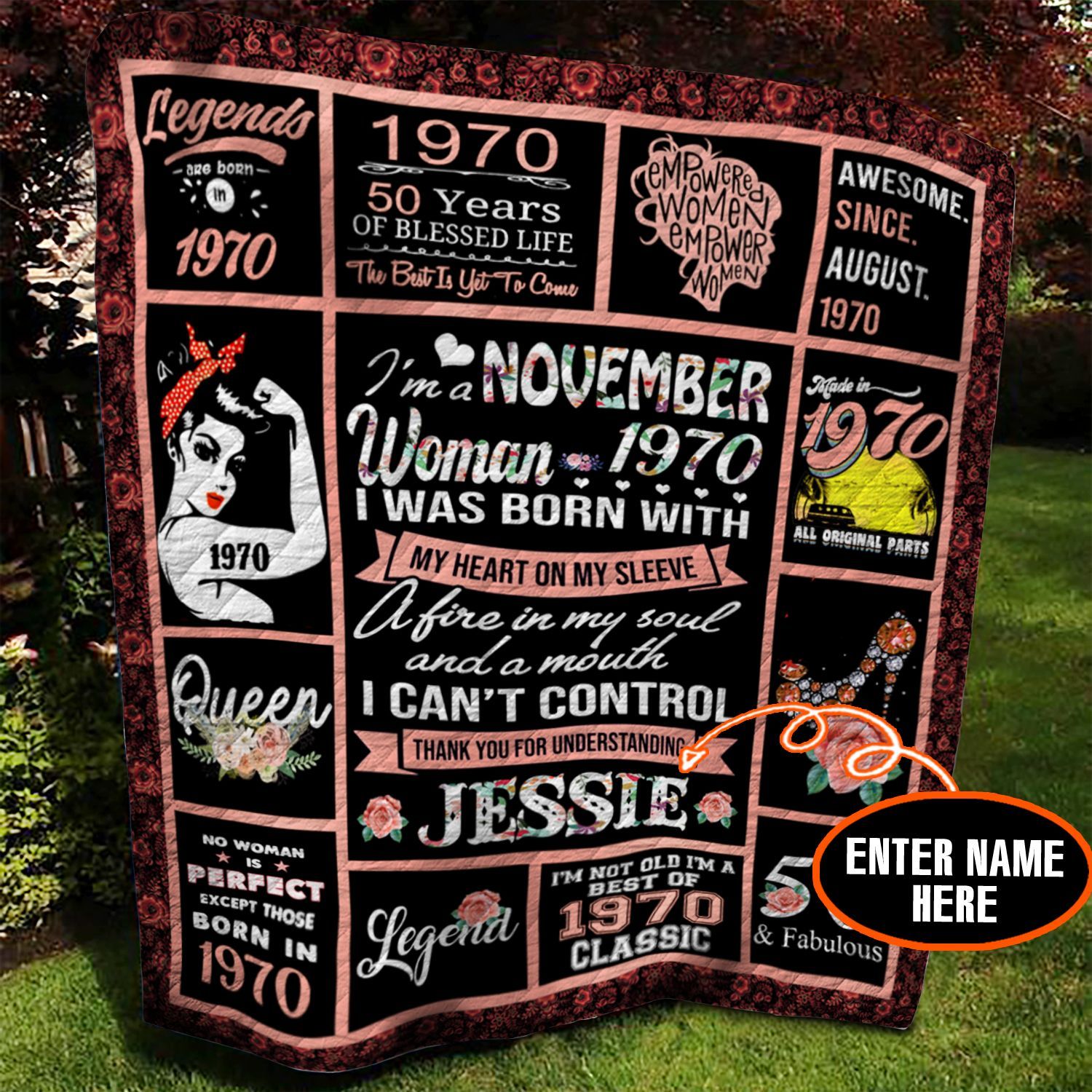 November 1970 Personalized Quilt Blanket BBB010613NB