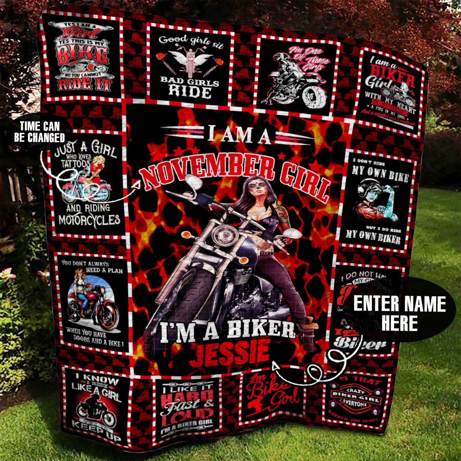 November Biker Girl Personalized Quilt Blanket BBB060626SM