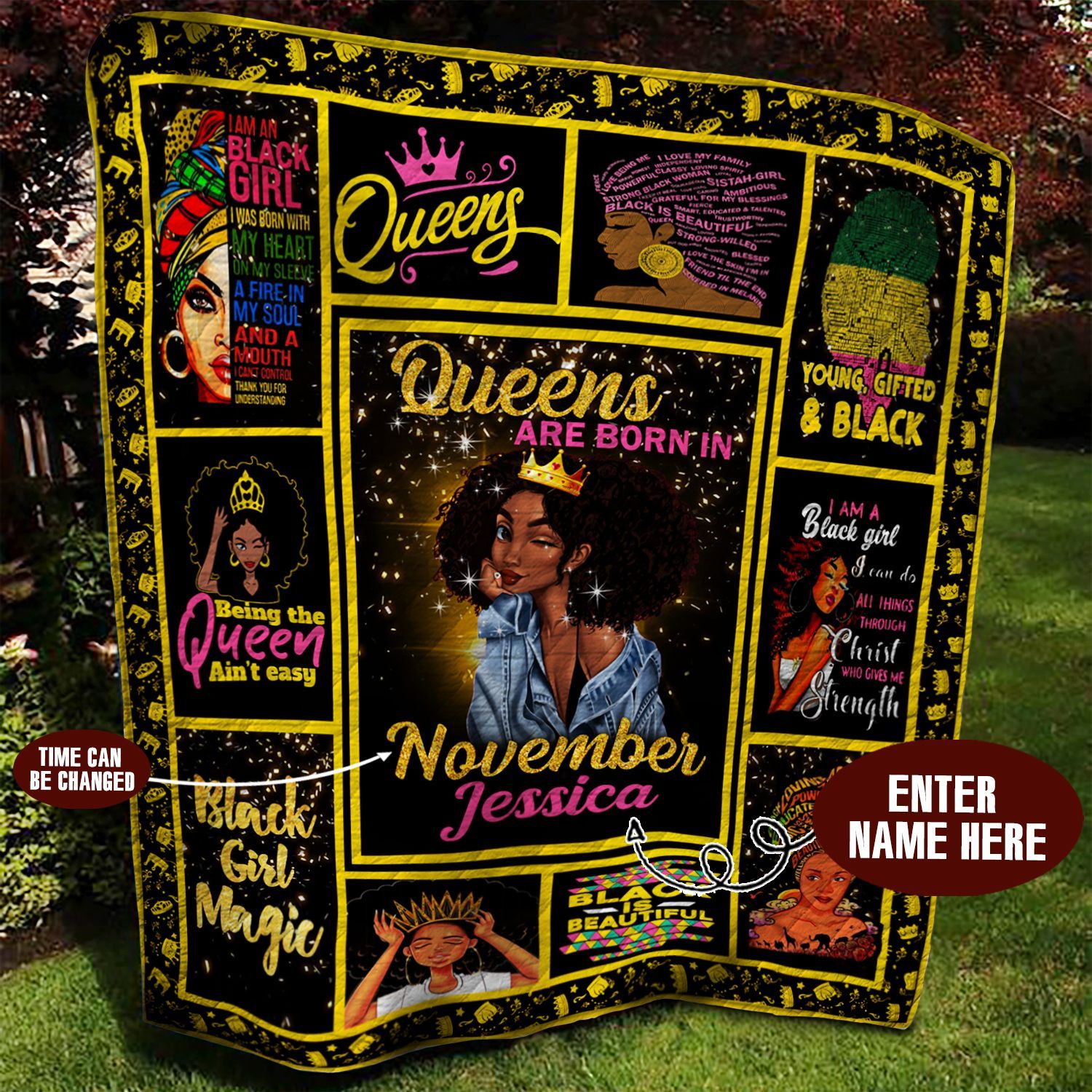 November Black Girl Personalized Quilt Blanket BBB030619MH