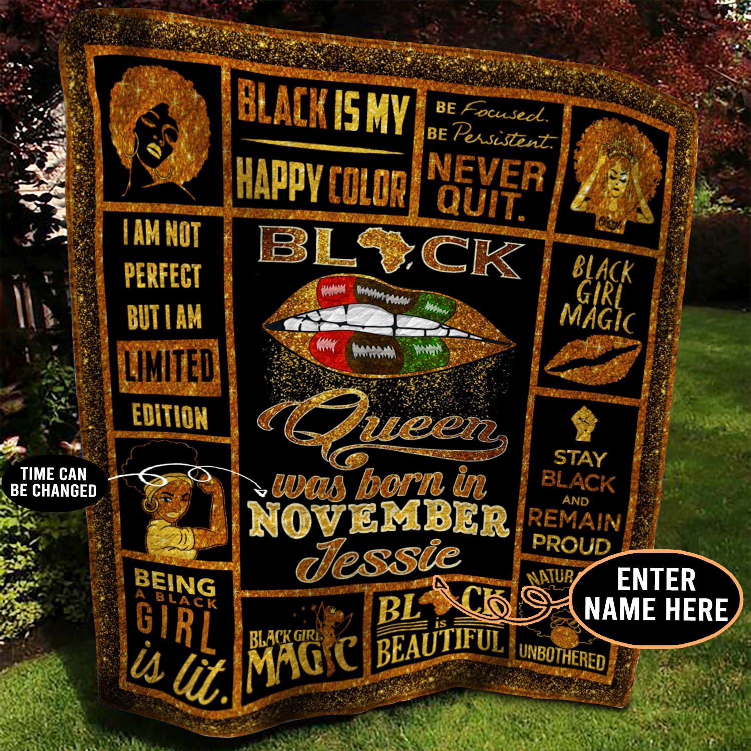 November Black Girl Personalized Quilt Blanket BBB040610NB