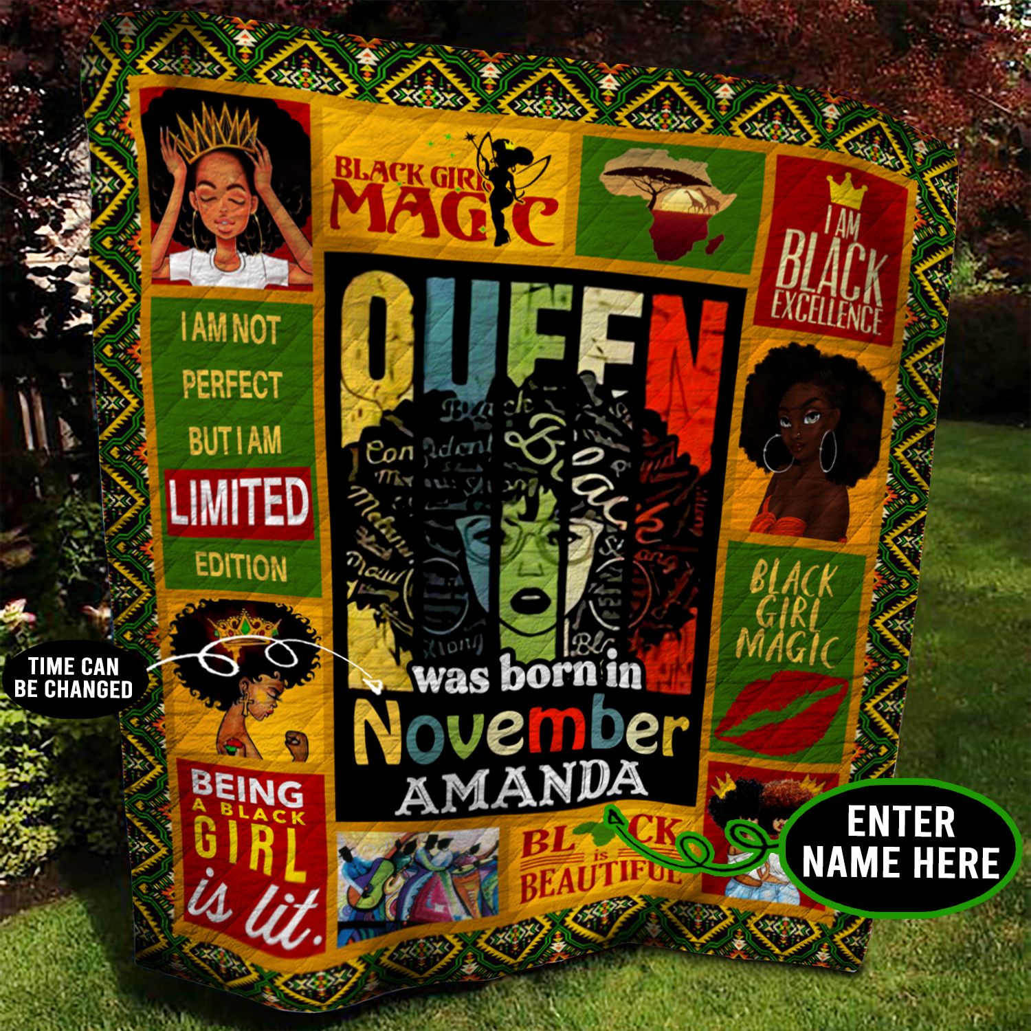 November Black Girl Personalized Quilt Blanket BBB080609NB