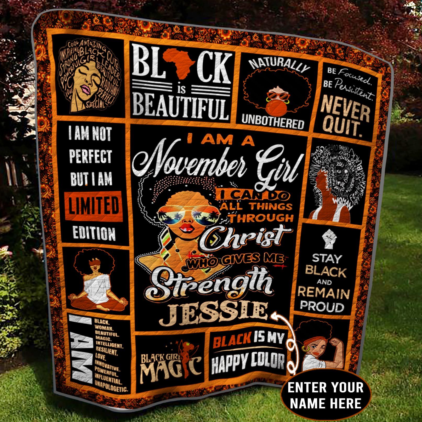 November Black Girl Personalized Quilt Blanket BBB280506NB