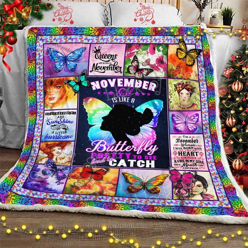 November Girl Butterfly Sherpa Fleece Blanket