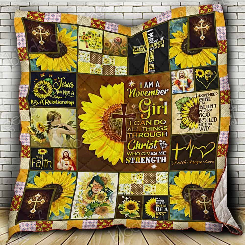 November Girl Jesus Sunflower GS-CL-NT2910 Quilt Blanket