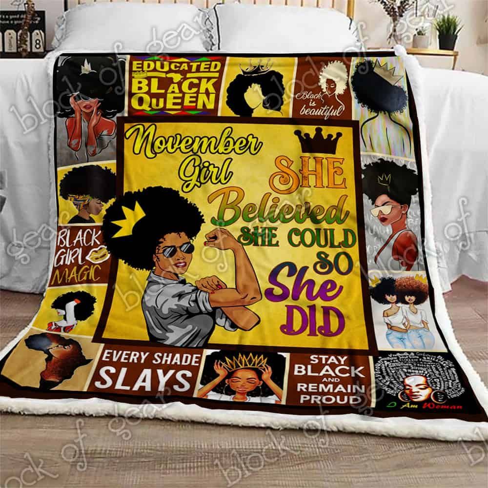 November Girl She Believed She Could So She Did Fleece Blanket