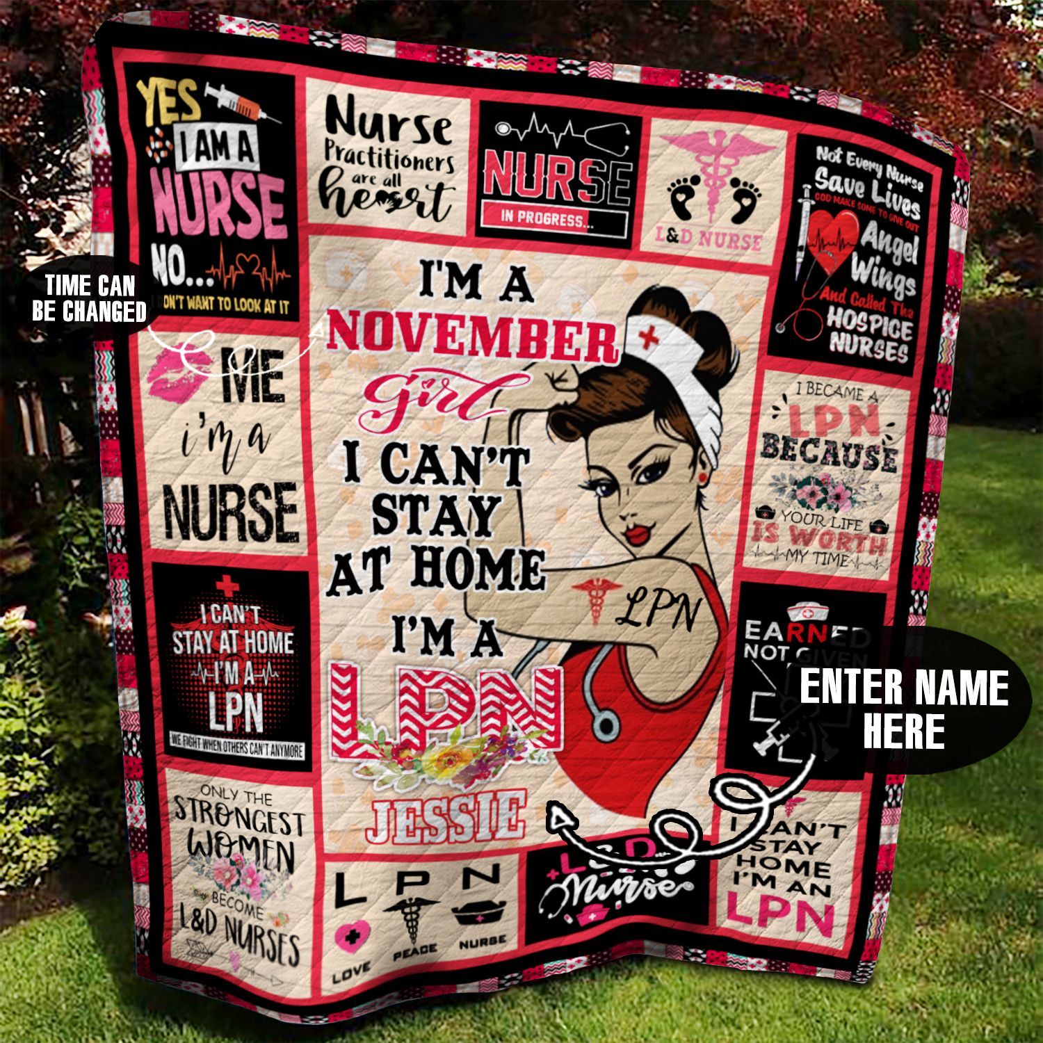 November LPN Girl Personalized Quilt Blanket BBB040633SM