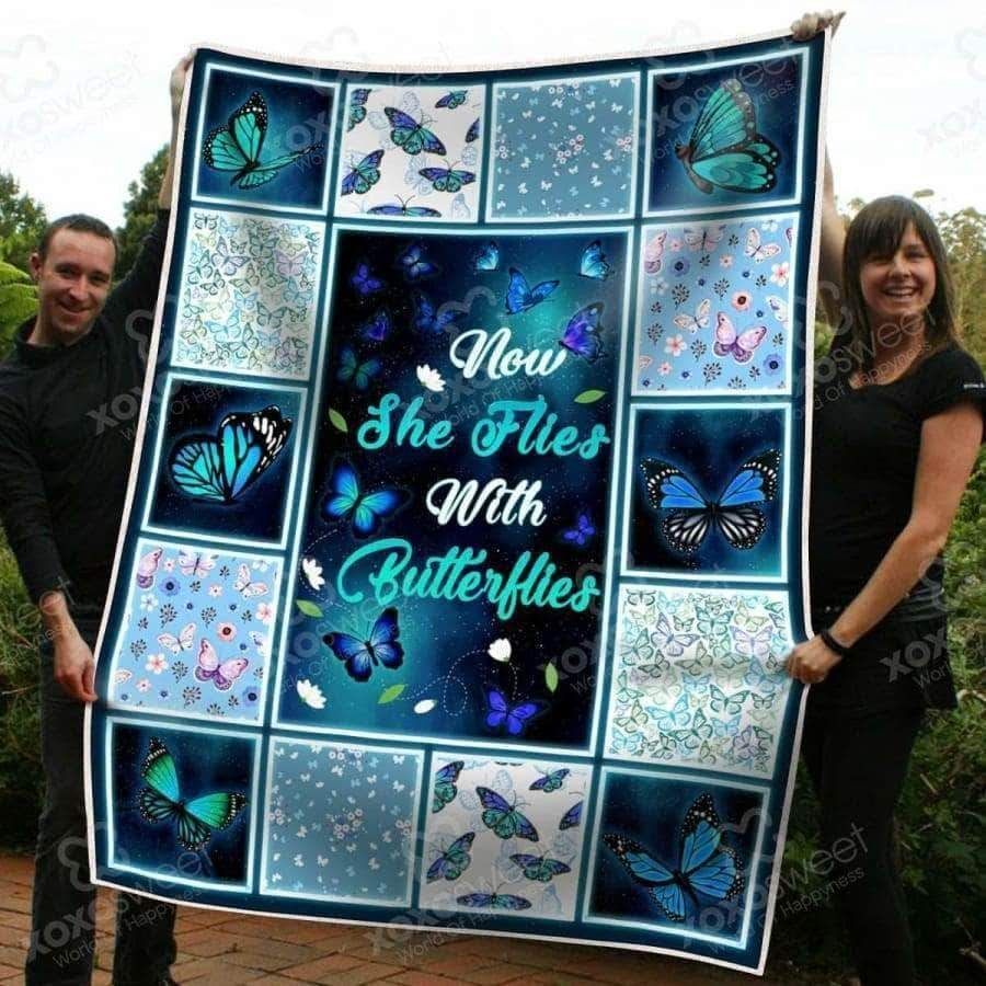 Now She Flies With Butterfly Sherpa Fleece Blanket