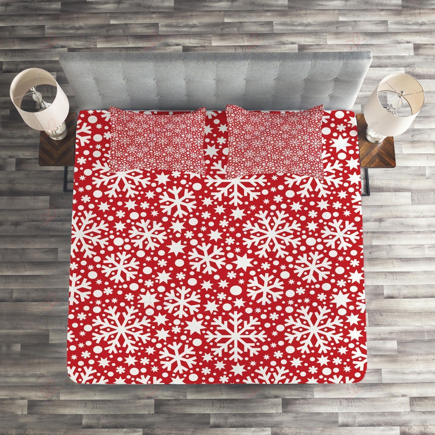Numerous Snowflakes Red And White In Snowy Day Bedding Set