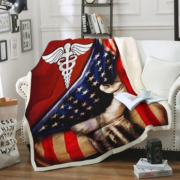 Nurse Flag Sherpa Fleece Blanket
