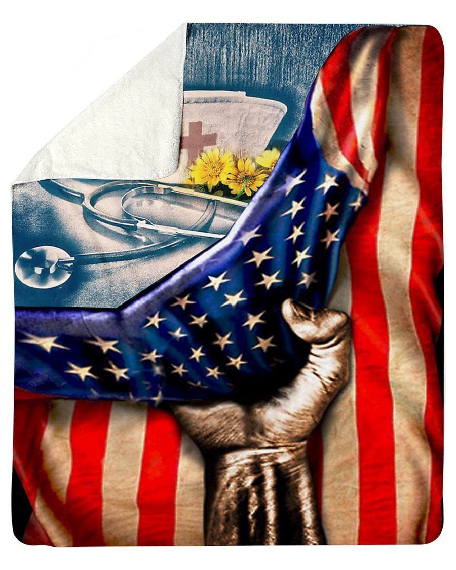 Nurse Hat Usa Flag Trending Gift For Nurse Fleece Blanket