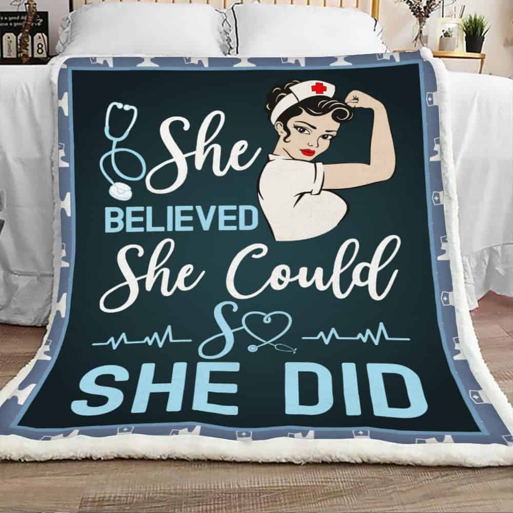 Nurse She Believe She Could She Did Sherpa Fleece Blanket