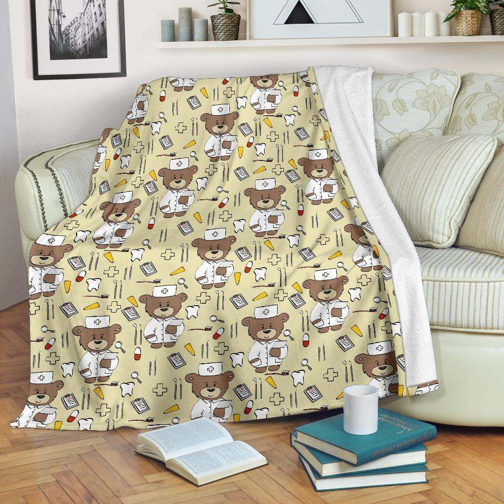 Nurse Teddy Bear Sherpa Fleece Blanket