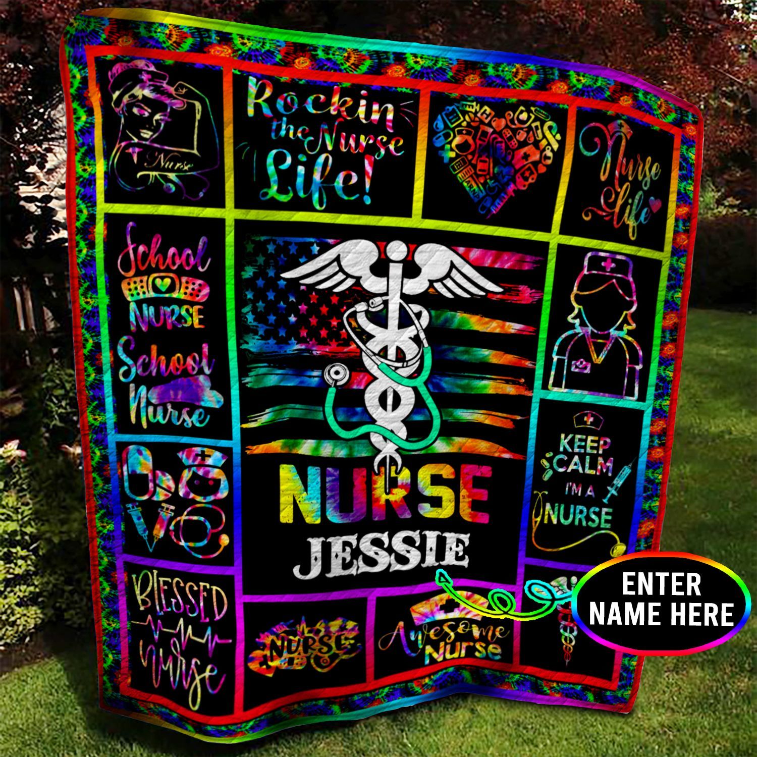 Nurse Tie Dye Personalized Quilt Blanket BBB050613NB