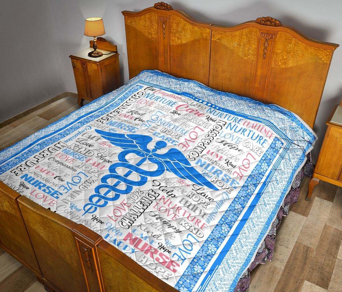 NURSE TYPO BLUE QUILT DHC281111612DD