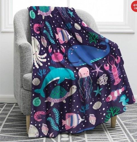 Ocean Animal Sherpa Fleece Blanket